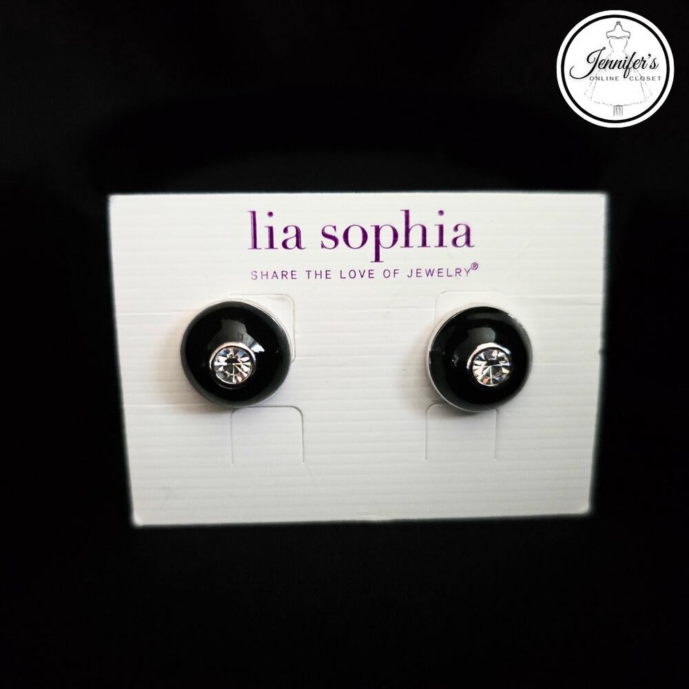 Lia Sophia NWT "Token" Silver and Black Stud Earrings